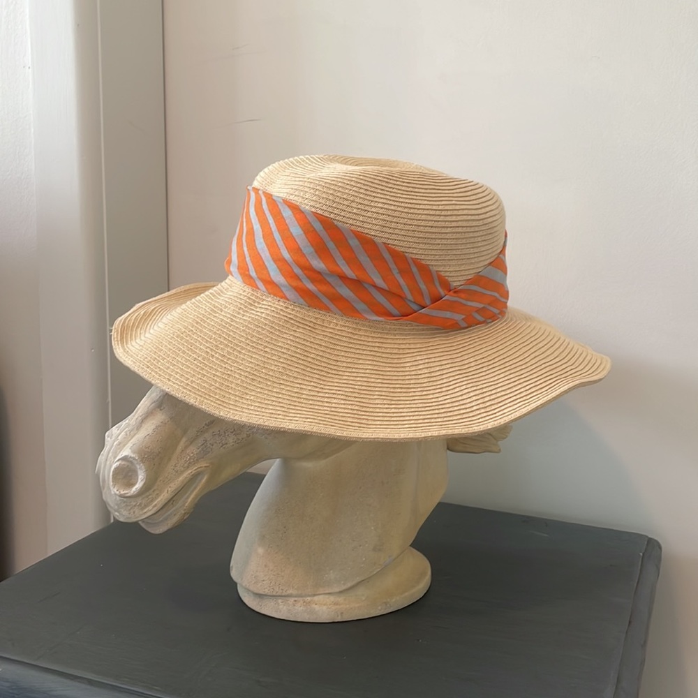 Uniqlo | Marimekko Women's Sun Hat with Orange & Grey Stripe Fabric Band - Picture 3 of 16